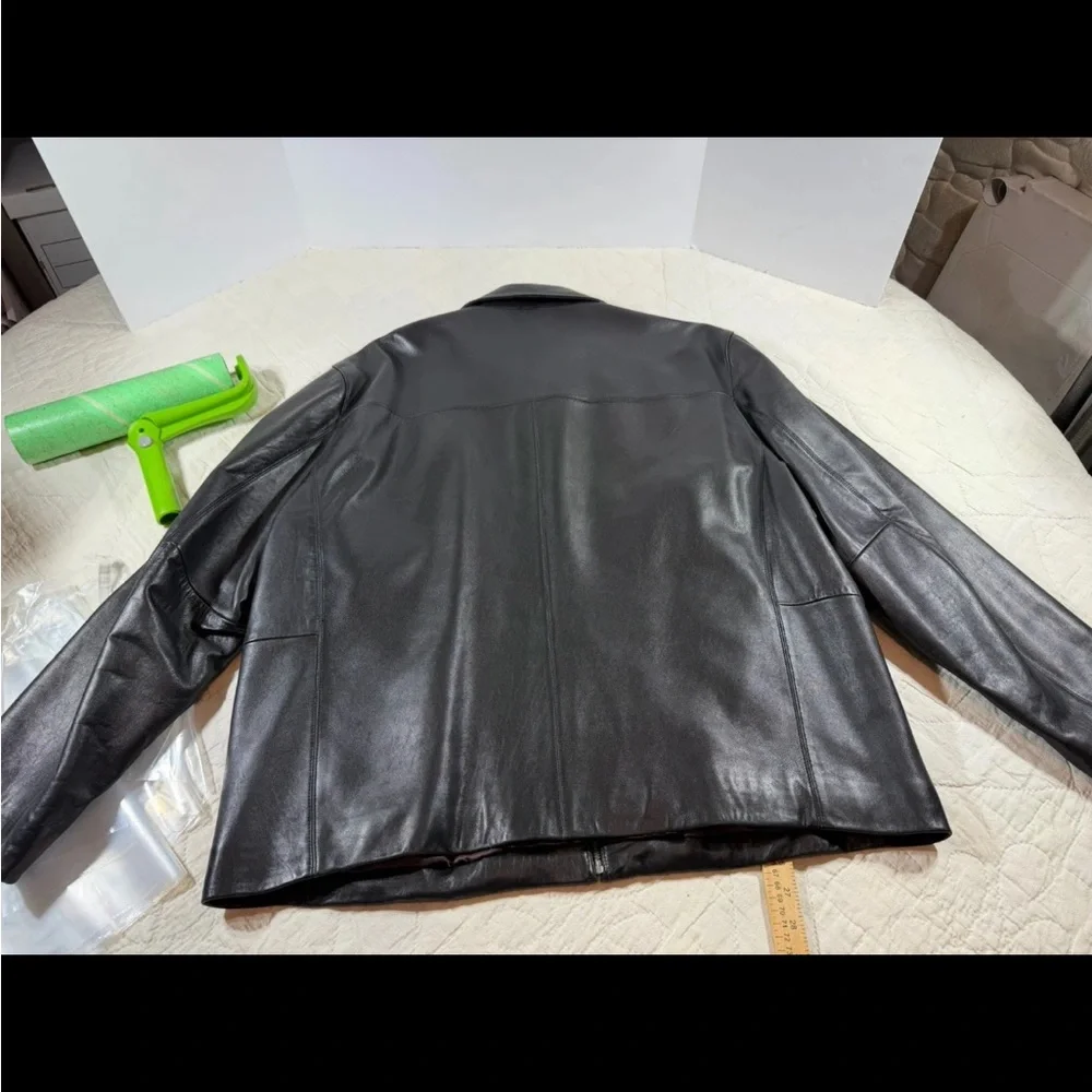 Alfani Black Leather Men's Bomber Jacket - Picture 2 of 7